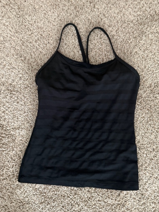 lululemon athletica Tops - lululemon Power Y Tank Black Mesh Striped Size 2 build-in bra Rare VTG